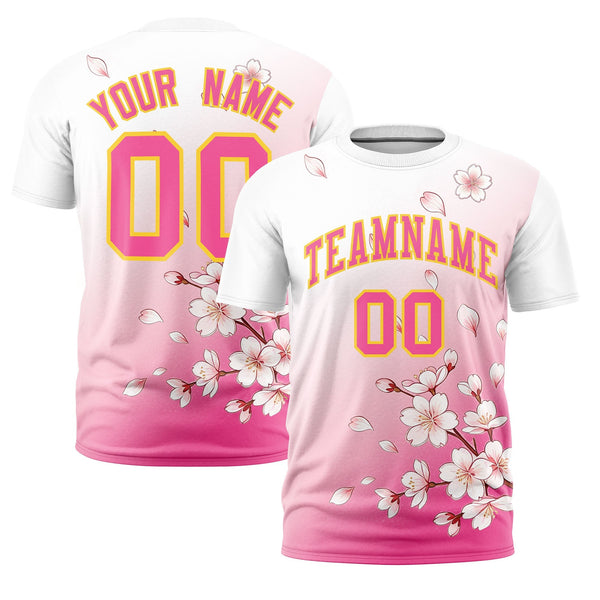 Custom White Pink Gold T-shirt - Cherry Blossoms Breathable | BuyFootballJersey