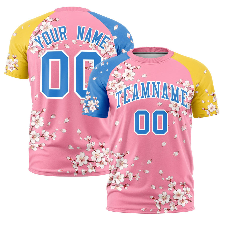 Custom Light Pink Blue T-shirt - Cherry Blossoms Lightweight | BuyFootballJersey