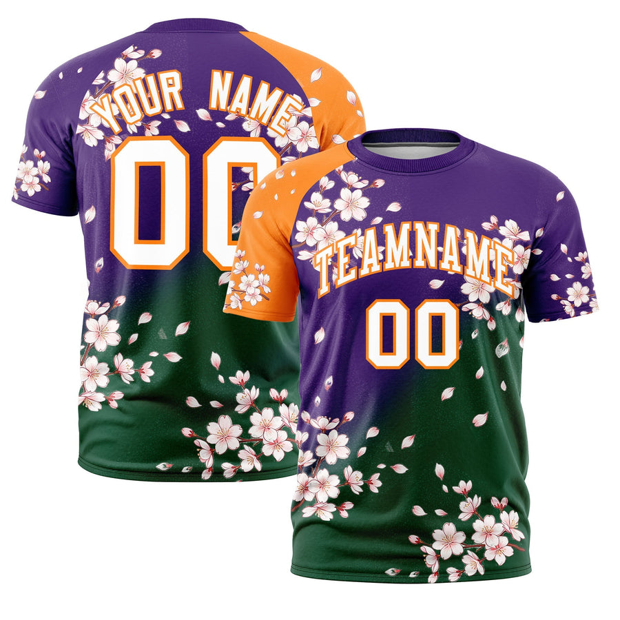 Custom Purple Dark Green T-shirt - Cherry Blossoms High quality | BuyFootballJersey