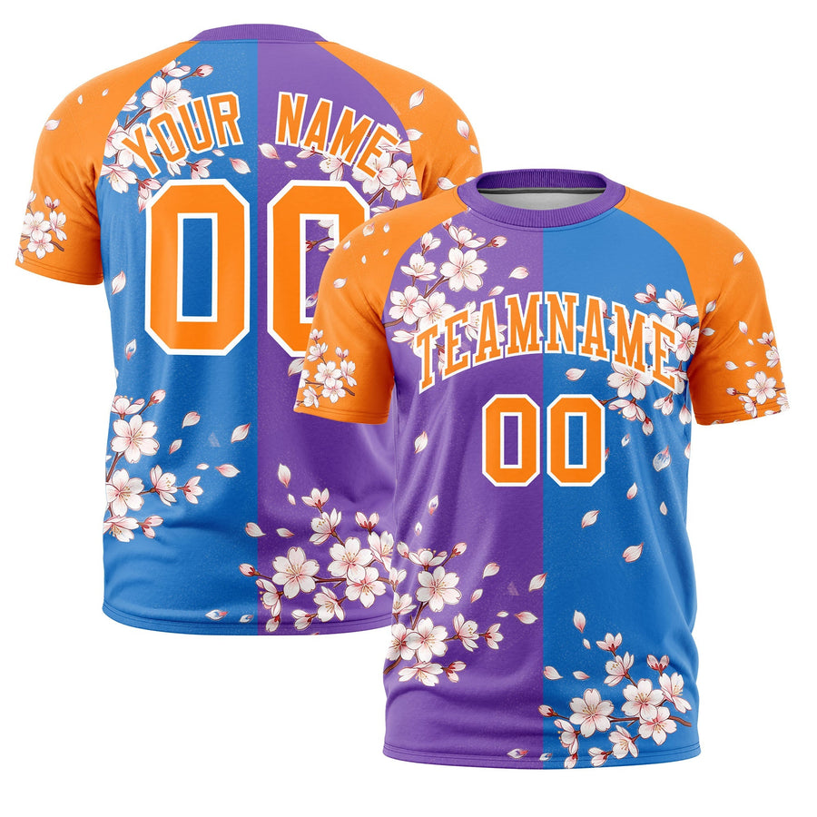 Custom Light Blue Orange T-shirt - Cherry Blossoms Stylish | BuyFootballJersey