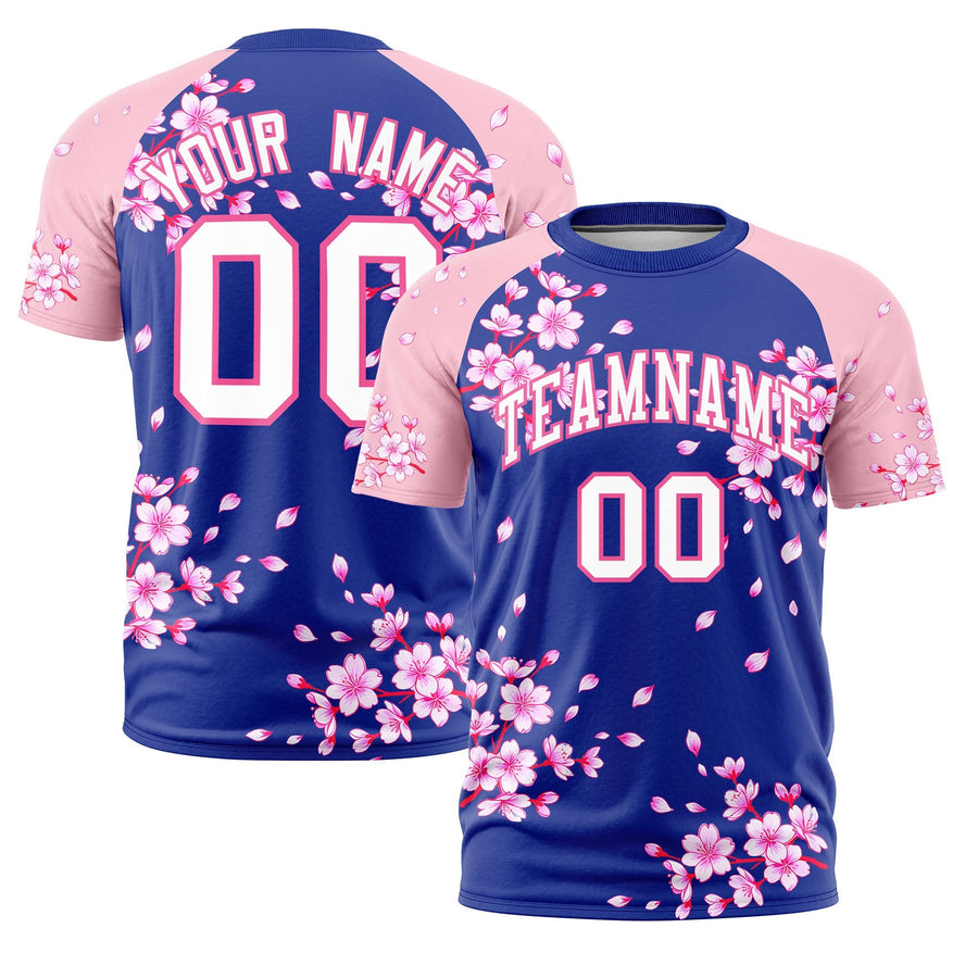 Custom Royal Blue Pink T-shirt - Cherry Blossoms Sporty | BuyFootballJersey
