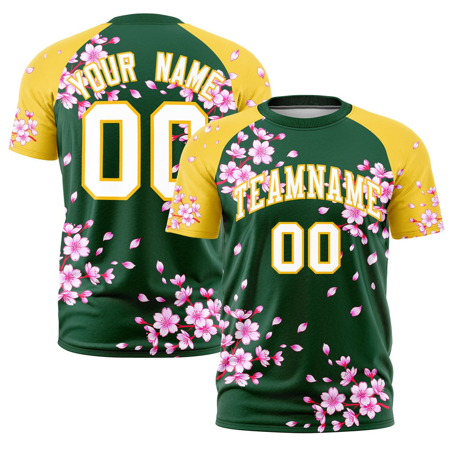 Custom Dark Green Gold T-shirt - Cherry Blossoms Lightweight | BuyFootballJersey