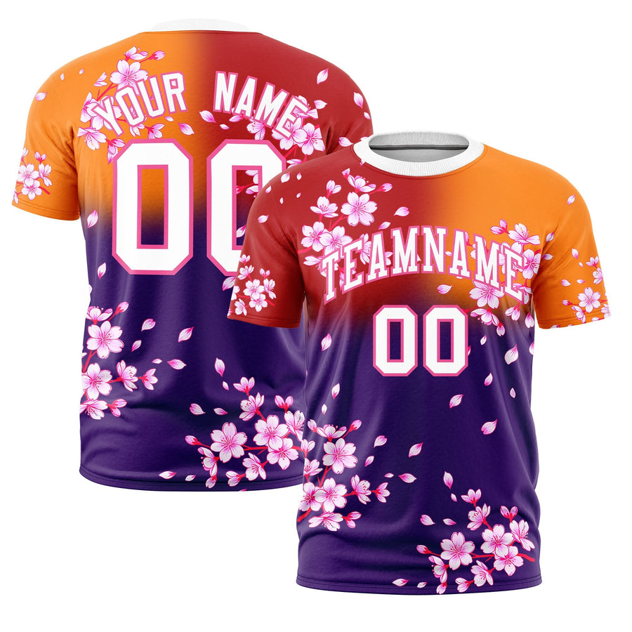 Custom Red Orange Purple T-shirt - Cherry Blossoms High quality | BuyFootballJersey