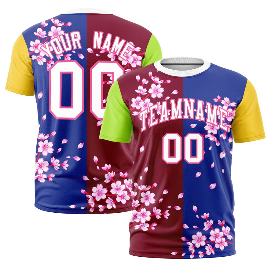 Custom Crimson Royal Blue T-shirt - Cherry Blossoms Stylish | BuyFootballJersey