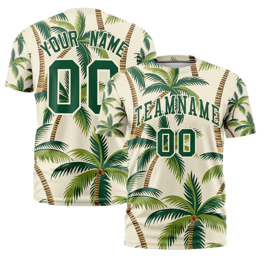 Custom Dark Green Cream Graffiti Pattern Hawaiian Style T-shirt | BuyFootballJersey