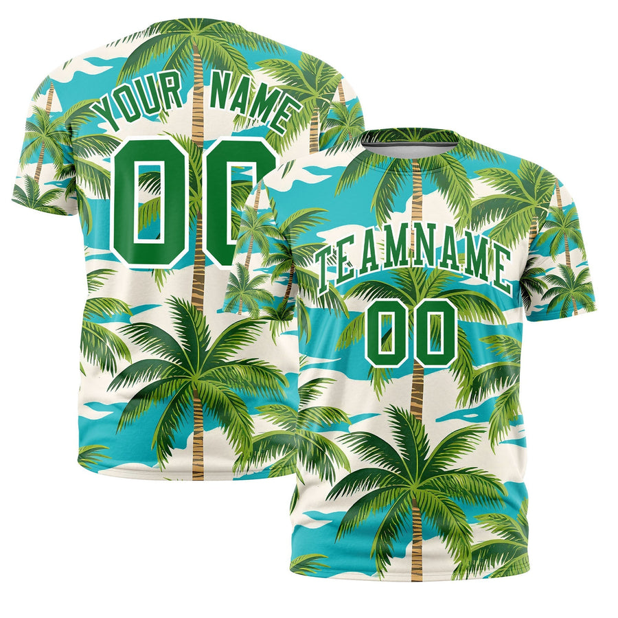Custom Kelly Green White Graffiti Pattern Hawaiian Style T-shirt | BuyFootballJersey