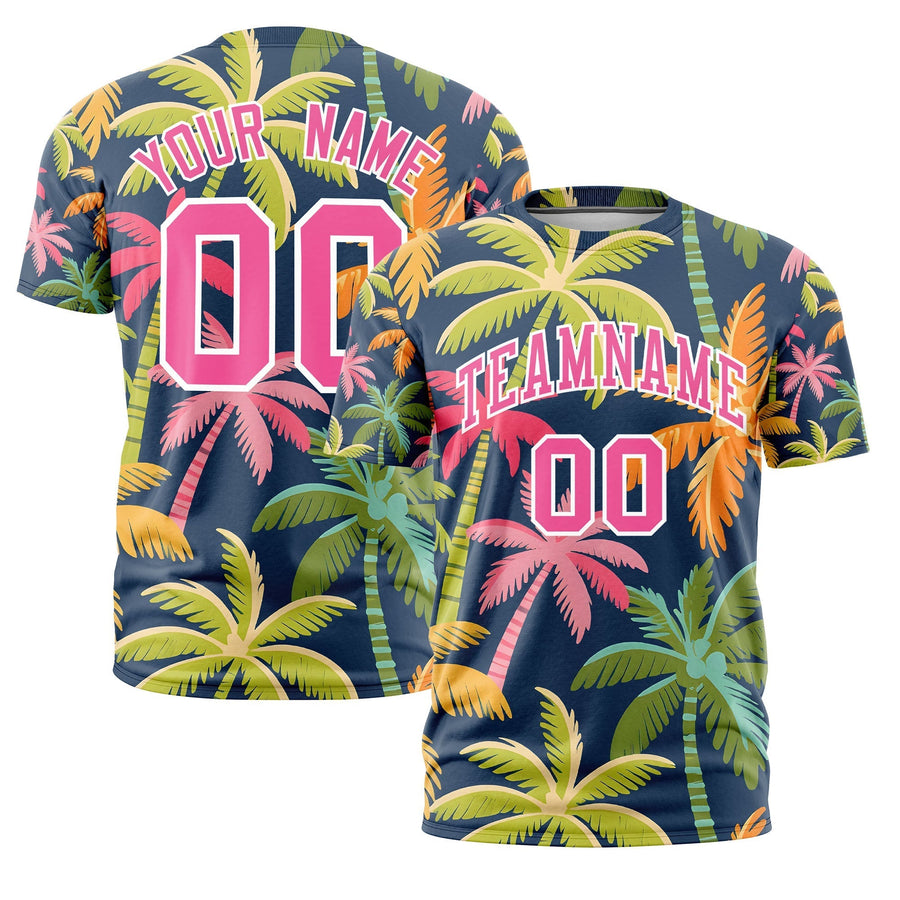 Custom Pink White Graffiti Pattern Hawaiian Style T-shirt | BuyFootballJersey