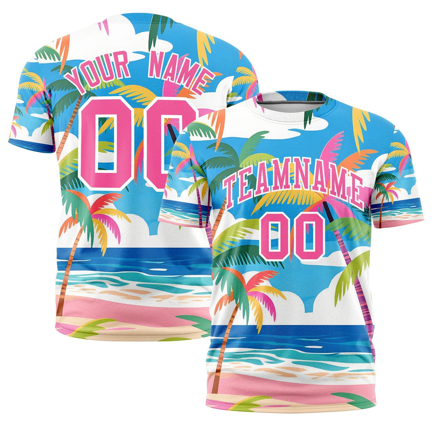 Custom Pink White Graffiti Pattern Hawaiian Style T-shirt | BuyFootballJersey