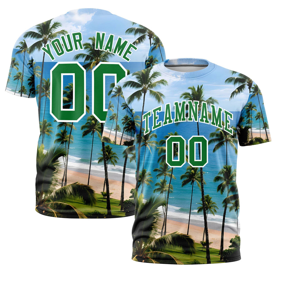 Custom Kelly Green White Graffiti Pattern Hawaiian Style T-shirt | BuyFootballJersey