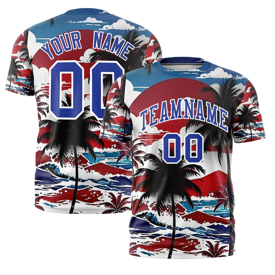 Custom Royal Blue White Graffiti Pattern Hawaiian Style T-shirt | BuyFootballJersey