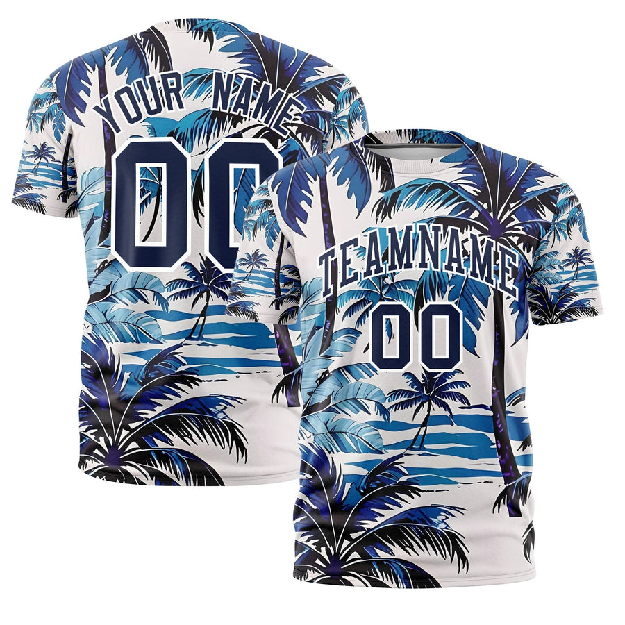 Custom Navy White Graffiti Pattern Hawaiian Style T-shirt | BuyFootballJersey