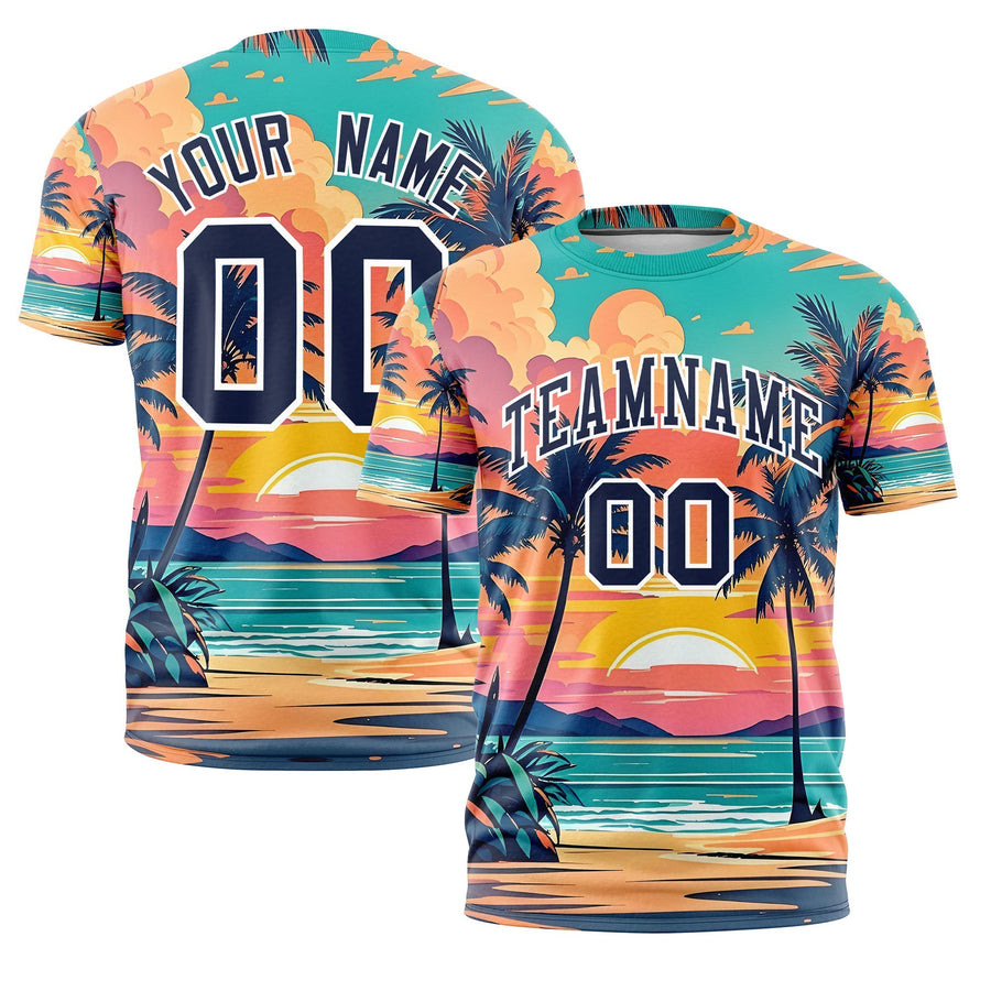 Custom Navy White Graffiti Pattern Hawaiian Style T-shirt | BuyFootballJersey