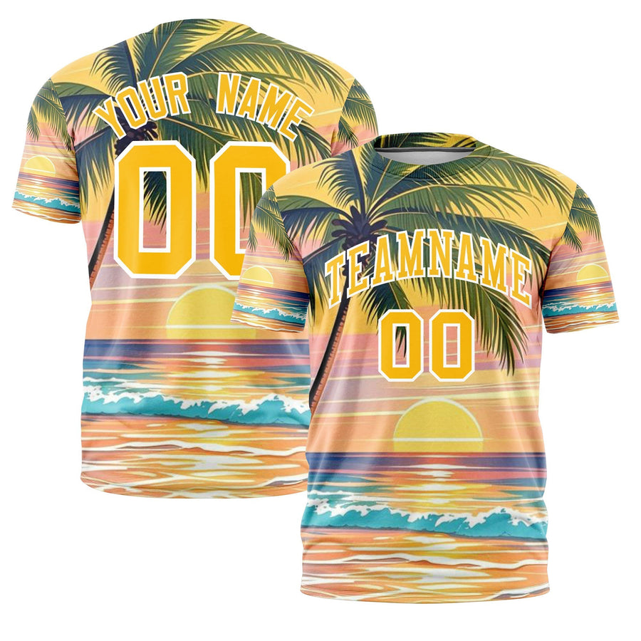 Custom Yellow White Graffiti Pattern Hawaiian Style T-shirt | BuyFootballJersey