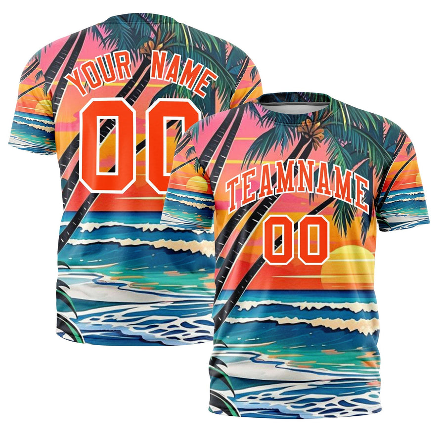 Custom Orange White Graffiti Pattern Hawaiian Style T-shirt | BuyFootballJersey