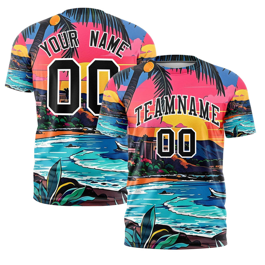Custom Black White Graffiti Pattern Hawaiian Style T-shirt | BuyFootballJersey