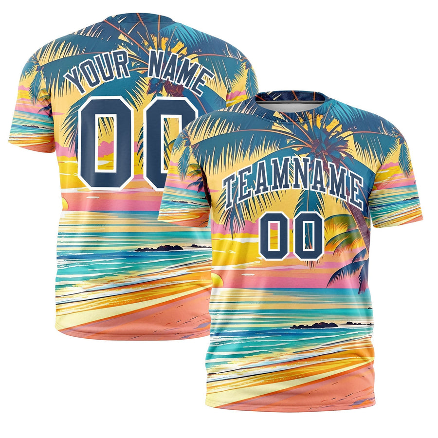 Custom Midnight Blue White Graffiti Pattern Hawaiian Style T-shirt | BuyFootballJersey
