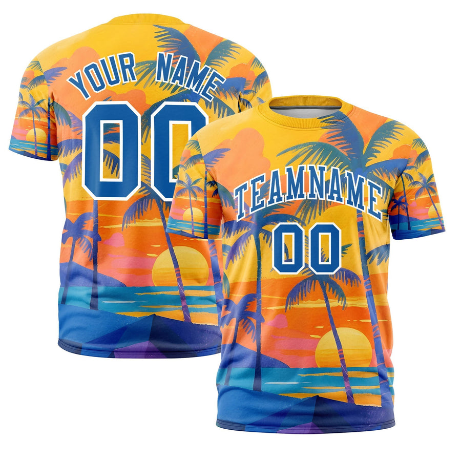 Custom Royal White Graffiti Pattern Hawaiian Style T-shirt | BuyFootballJersey