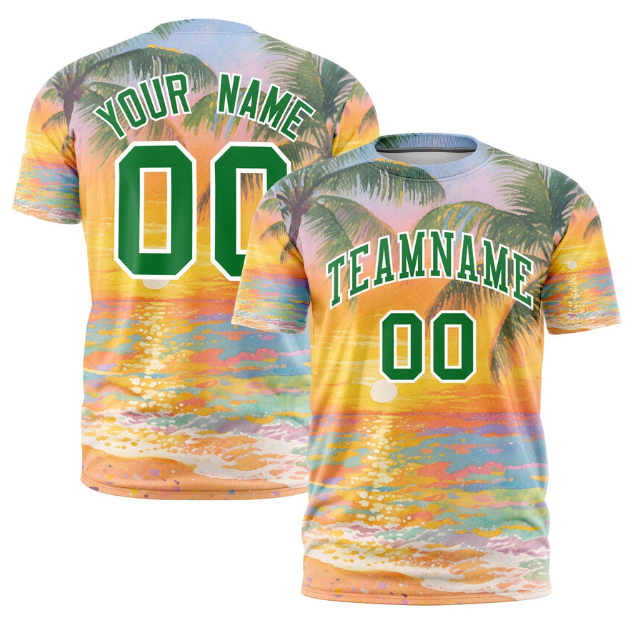 Custom Kelly Green White Graffiti Pattern Hawaiian Style T-shirt | BuyFootballJersey