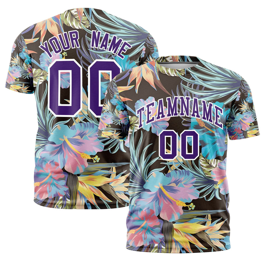 Custom Purple White Graffiti Pattern Hawaiian Style T-shirt | BuyFootballJersey