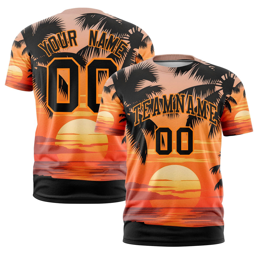 Custom Black Orange Graffiti Pattern Hawaiian Style T-shirt | BuyFootballJersey