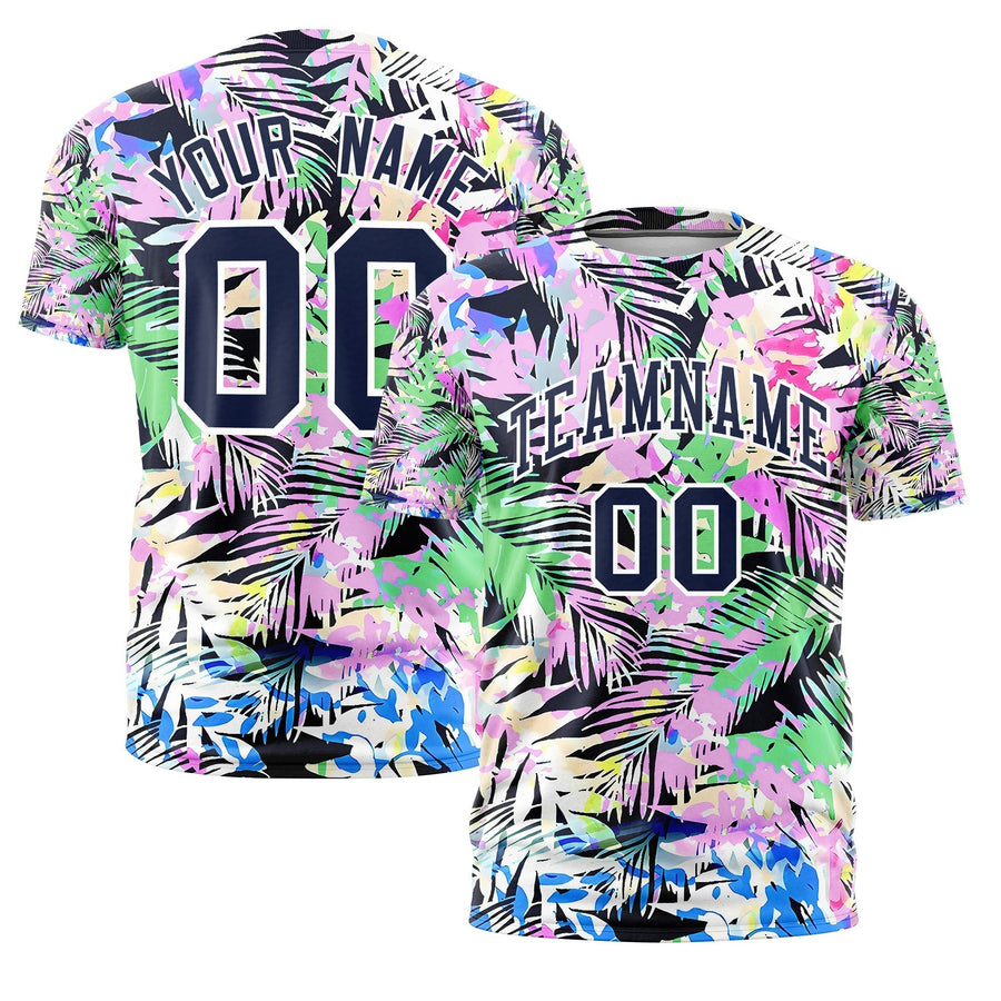 Custom Navy White Graffiti Pattern Hawaiian Style T-shirt | BuyFootballJersey