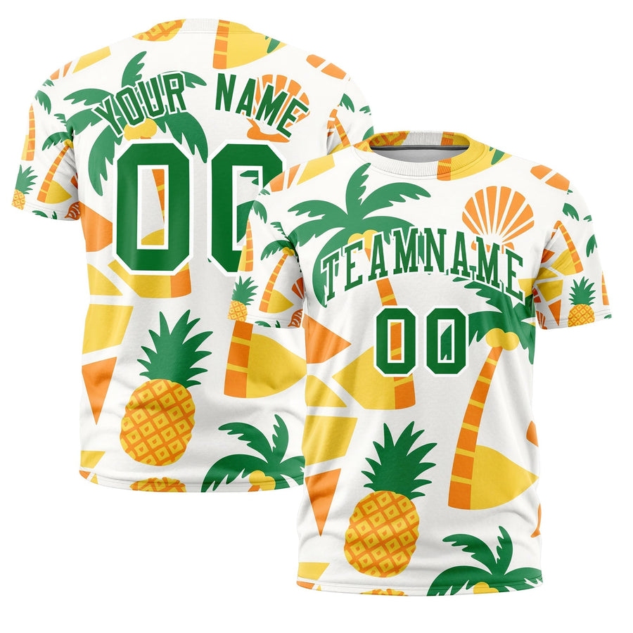Custom Kelly Green White Graffiti Pattern Hawaiian Style T-shirt | BuyFootballJersey