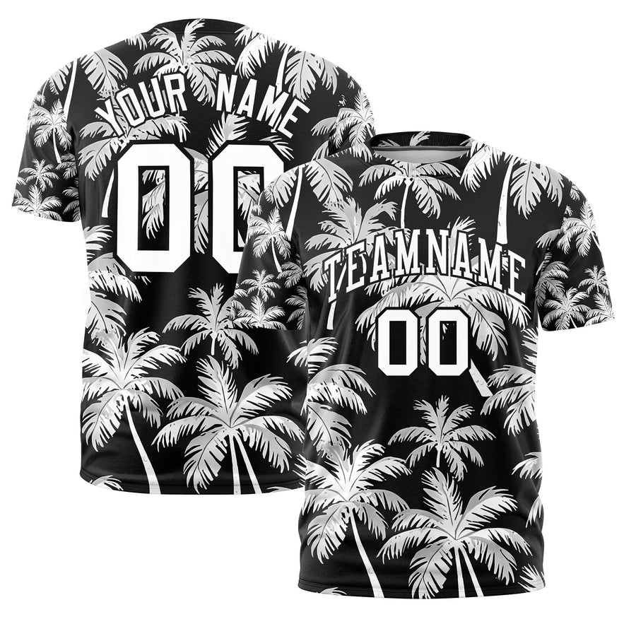 Custom White Black Graffiti Pattern Hawaiian Style T-shirt | BuyFootballJersey