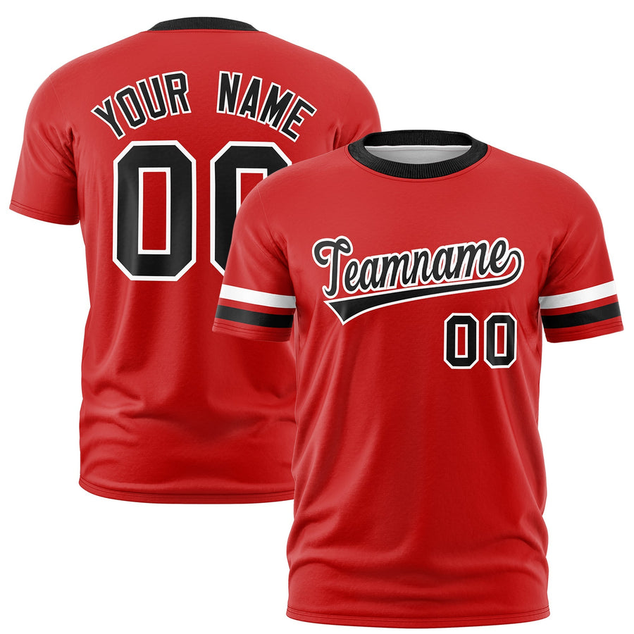 Custom Red Black T-shirt Classic Style Stripe Fashion Sports Shirt for Youth & Adults | BuyFootballJersey