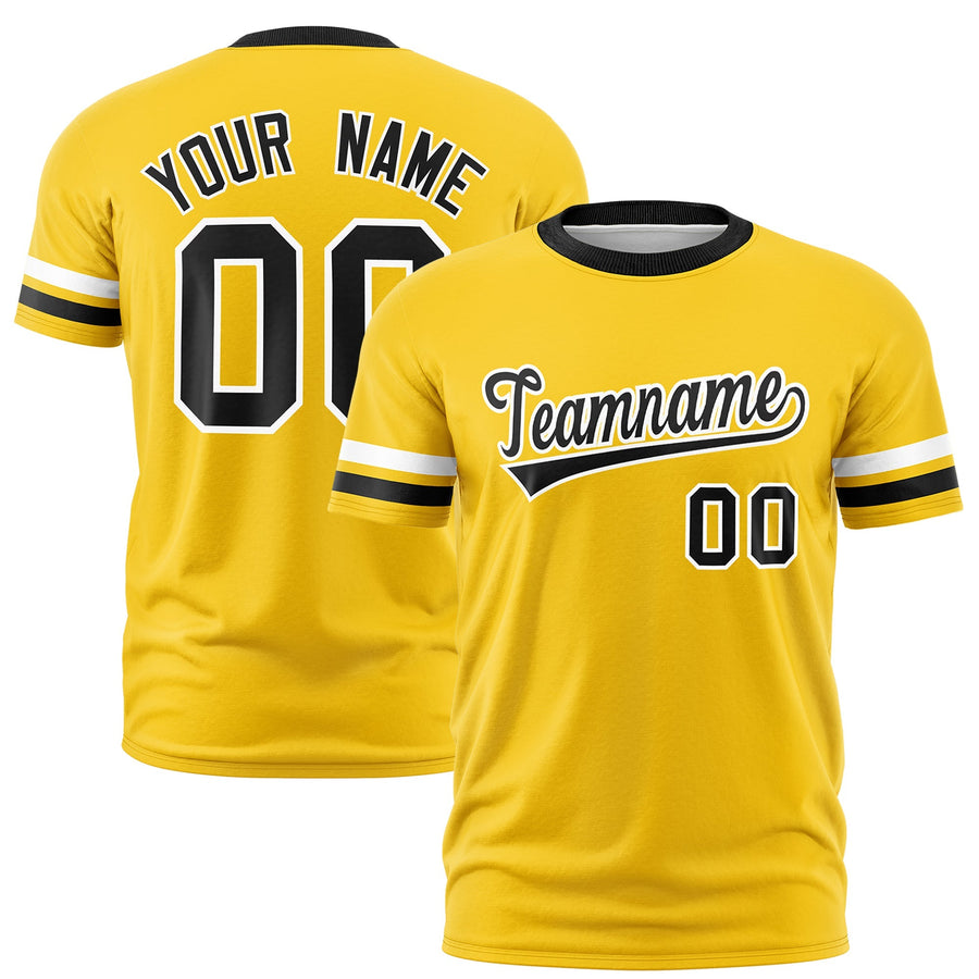 Custom Gold Black T-shirt Classic Style Stripe Fashion Sports Shirt for Youth & Adults | BuyFootballJersey