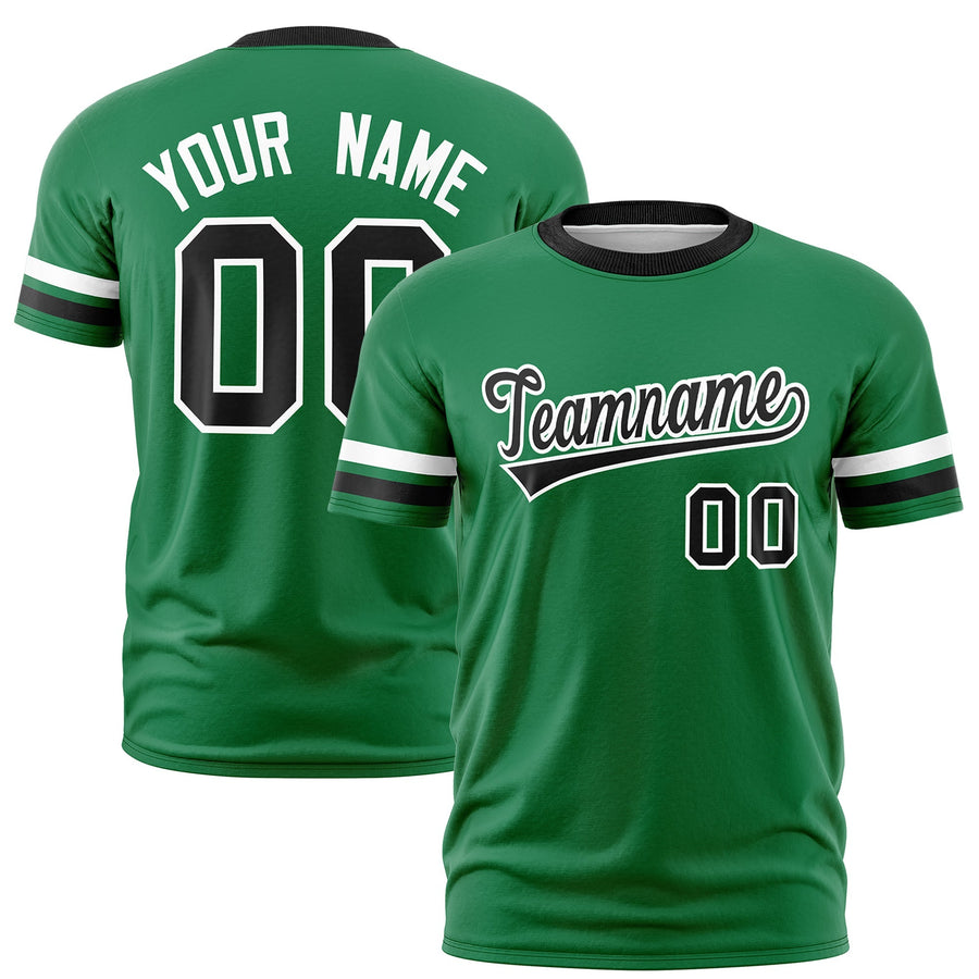 Custom Kelly Green Black T-shirt Classic Style Stripe Fashion Sports Shirt for Youth & Adults | BuyFootballJersey