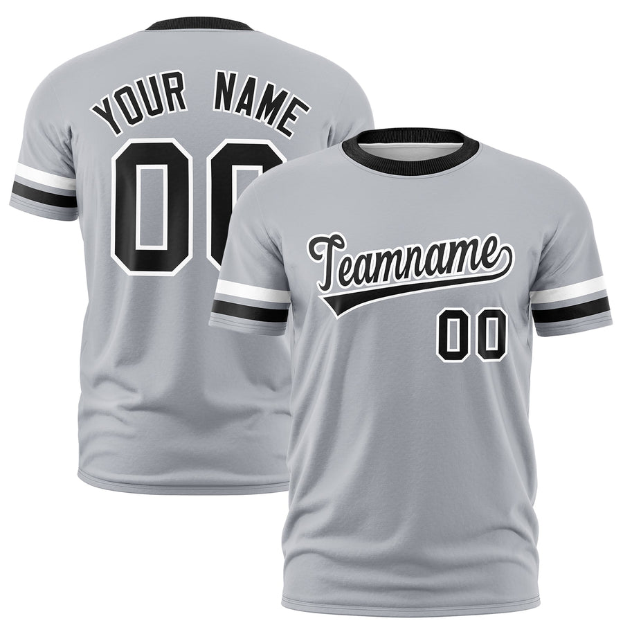 Custom Gray Black T-shirt Classic Style Stripe Fashion Sports Shirt for Youth & Adults | BuyFootballJersey