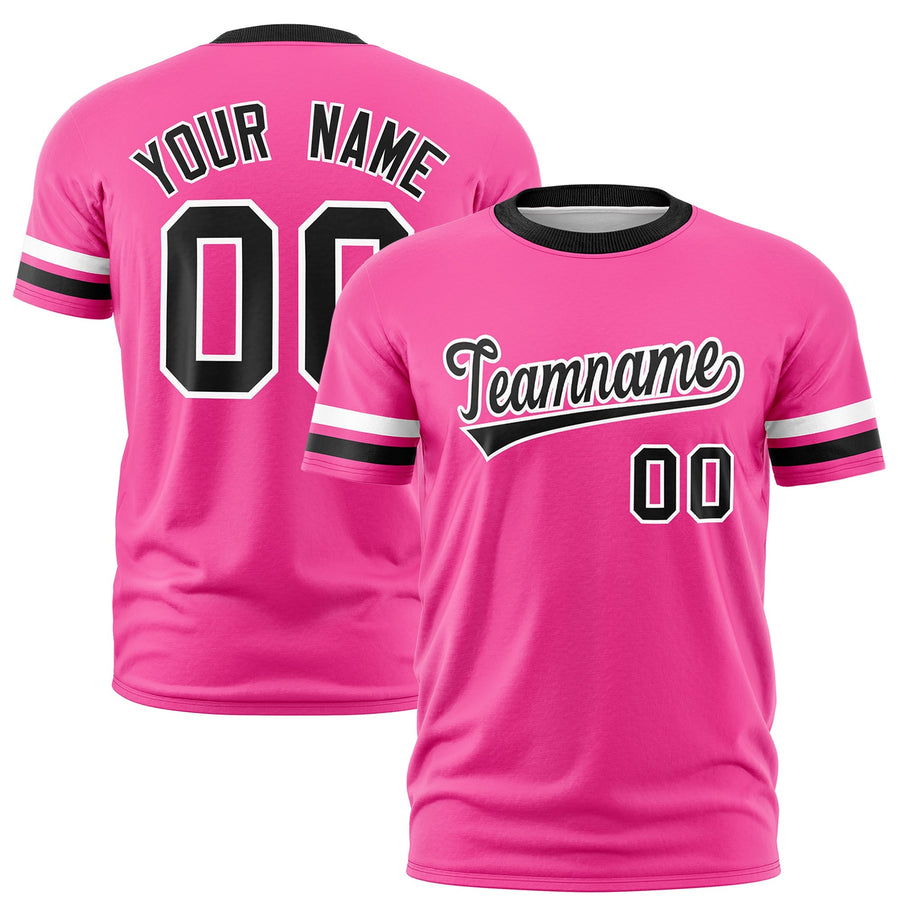 Custom Pink Black T-shirt Classic Style Stripe Fashion Sports Shirt for Youth & Adults | BuyFootballJersey