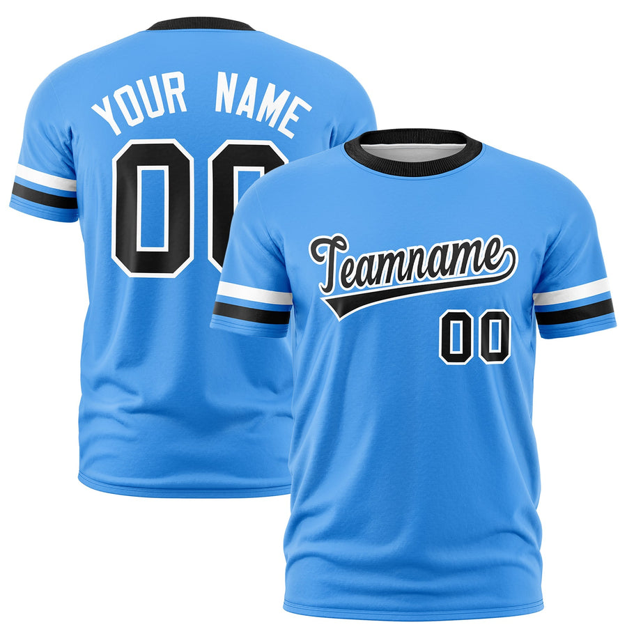 Custom Powder Blue Black T-shirt Classic Style Stripe Fashion Sports Shirt for Youth & Adults | BuyFootballJersey