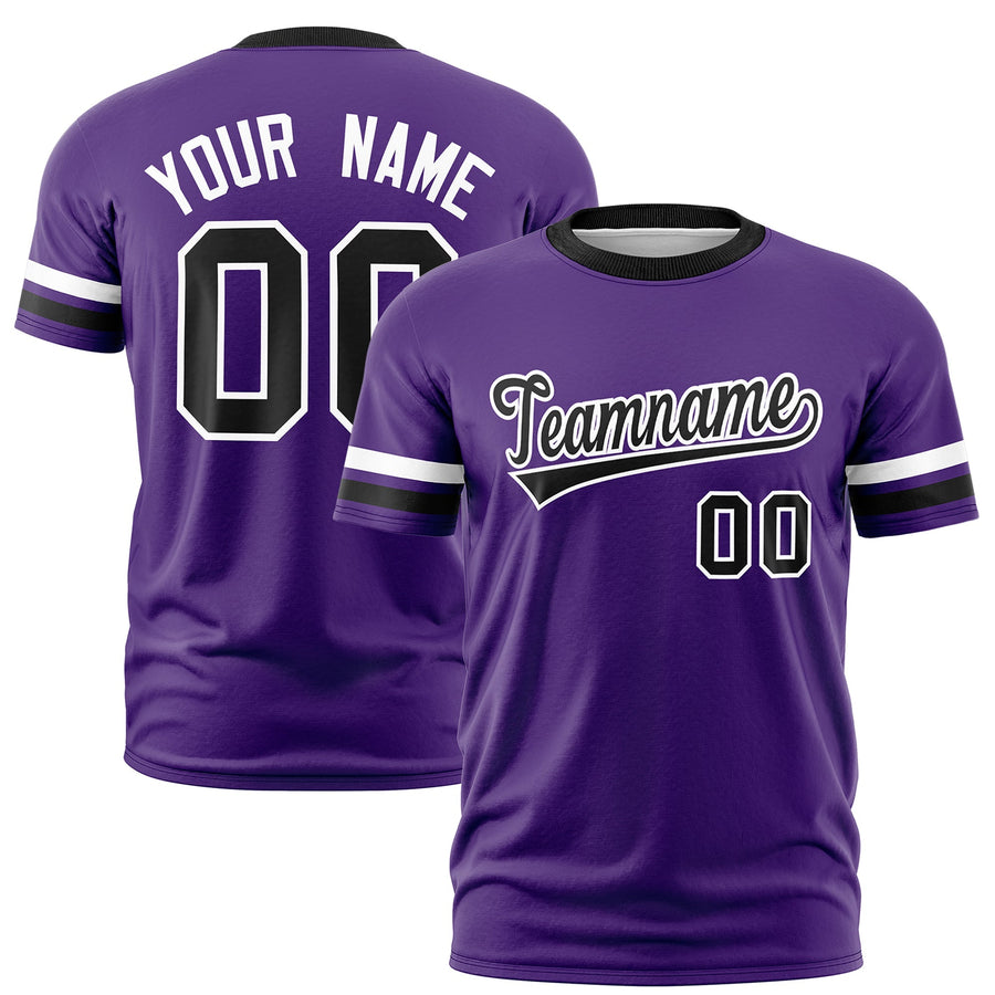 Custom Purple Black T-shirt Classic Style Stripe Fashion Sports Shirt for Youth & Adults | BuyFootballJersey