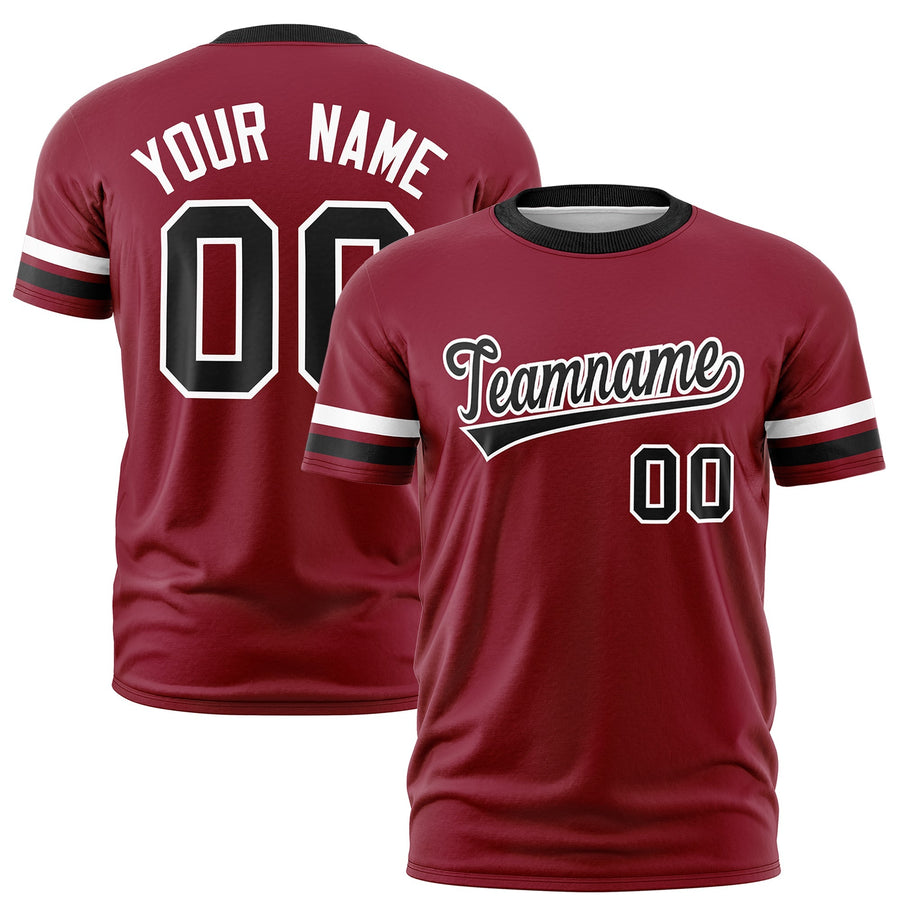 Custom Crimson Black T-shirt Classic Style Stripe Fashion Sports Shirt for Youth & Adults | BuyFootballJersey