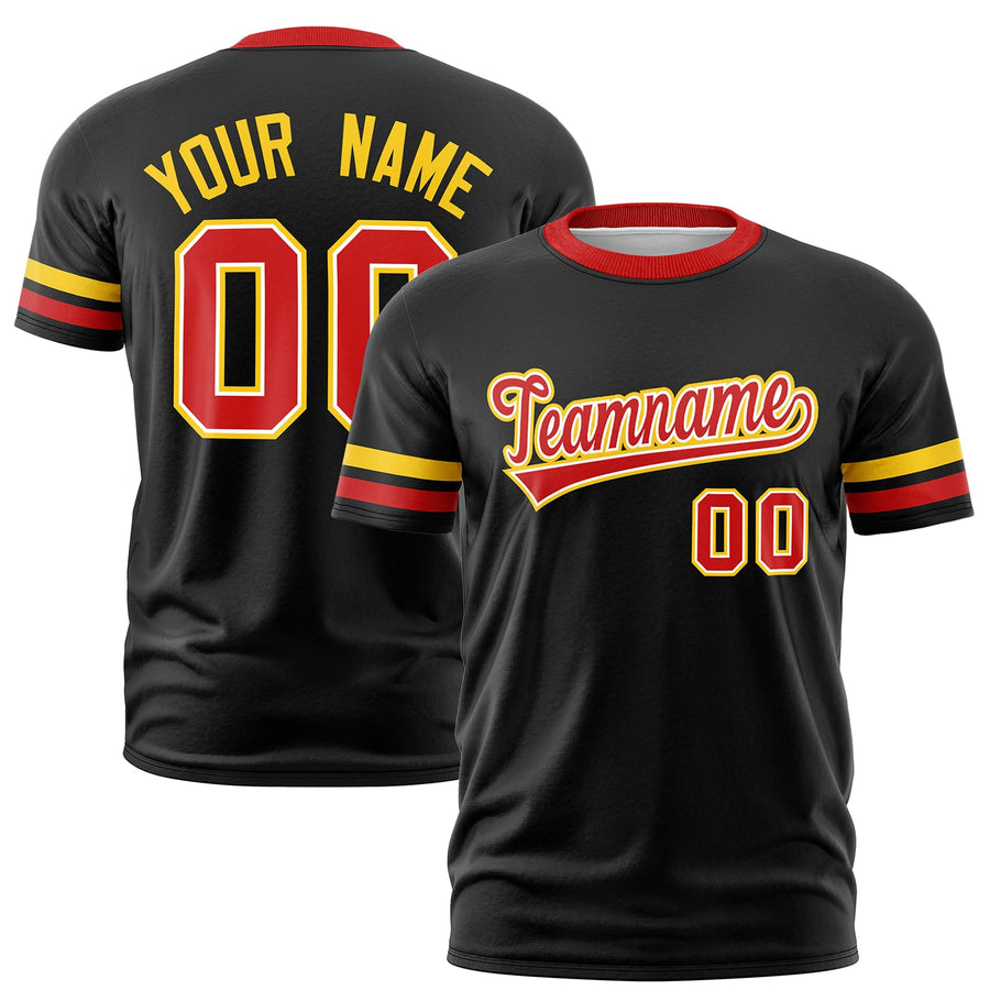 Custom Black Red T-shirt Classic Style Stripe Fashion Sports Shirt for Youth & Adults | BuyFootballJersey