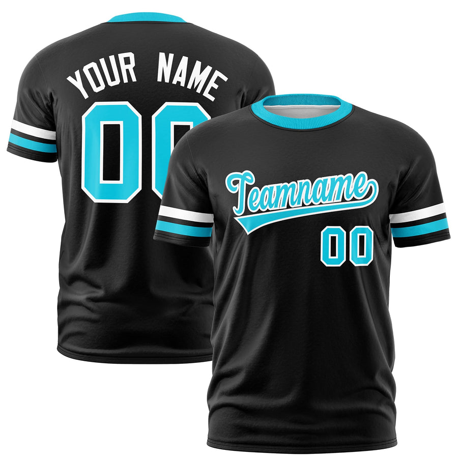 Custom Black Sky Blue T-shirt Classic Style Stripe Fashion Sports Shirt for Youth & Adults | BuyFootballJersey