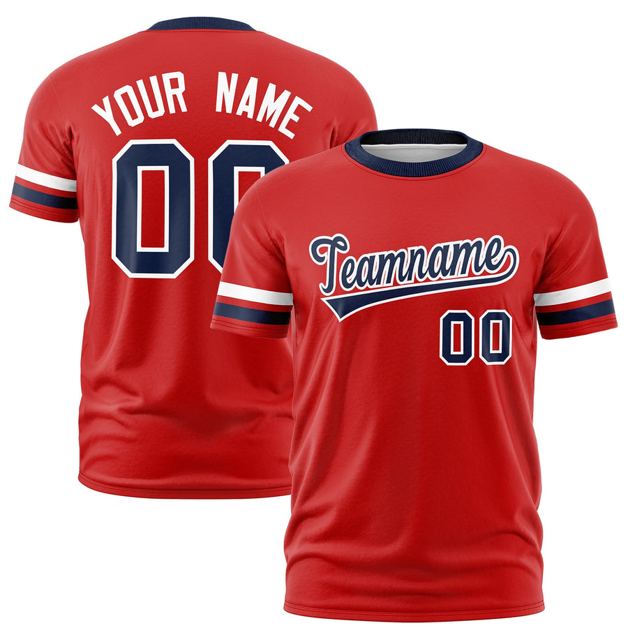 Custom Red Navy T-shirt Classic Style Stripe Fashion Sports Shirt for Youth & Adults | BuyFootballJersey