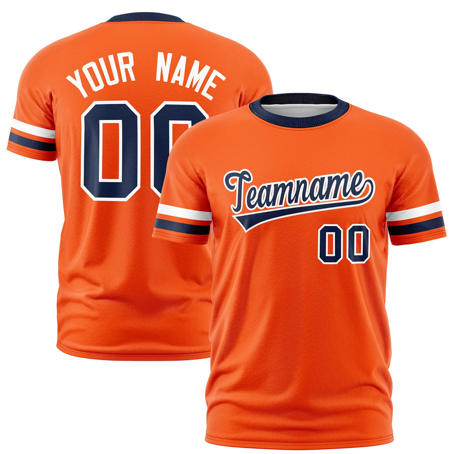 Custom Orange Navy T-shirt Classic Style Stripe Fashion Sports Shirt for Youth & Adults | BuyFootballJersey