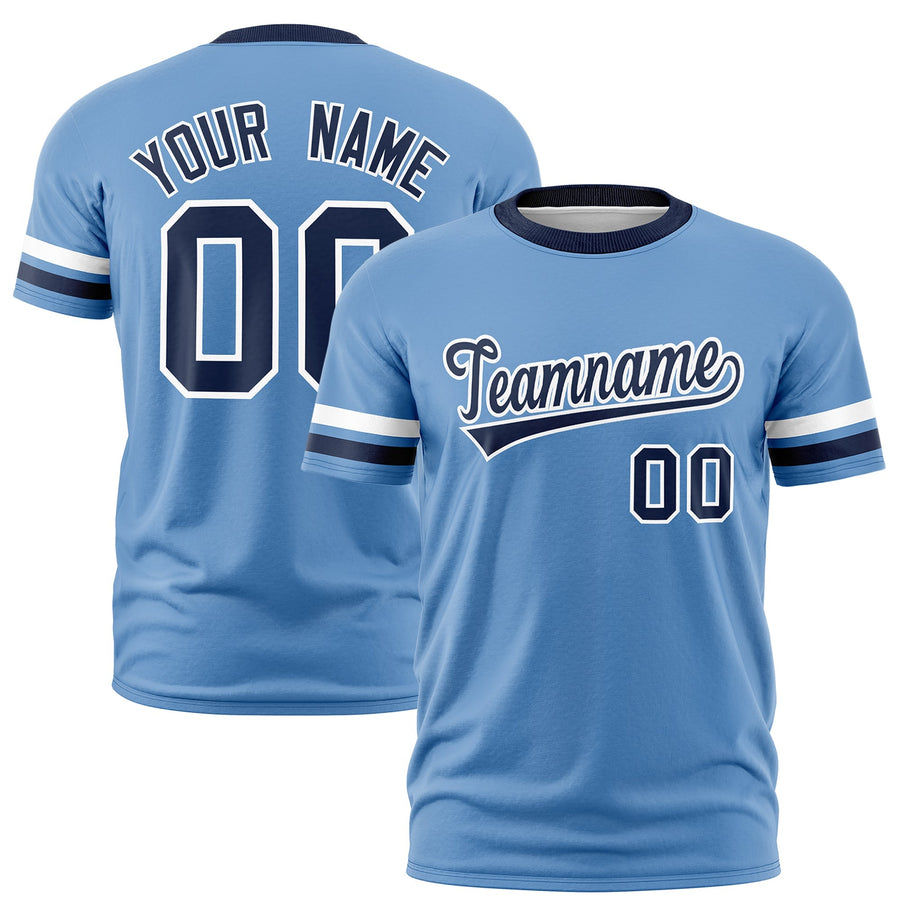 Custom Light Blue Navy T-shirt Classic Style Stripe Fashion Sports Shirt for Youth & Adults | BuyFootballJersey