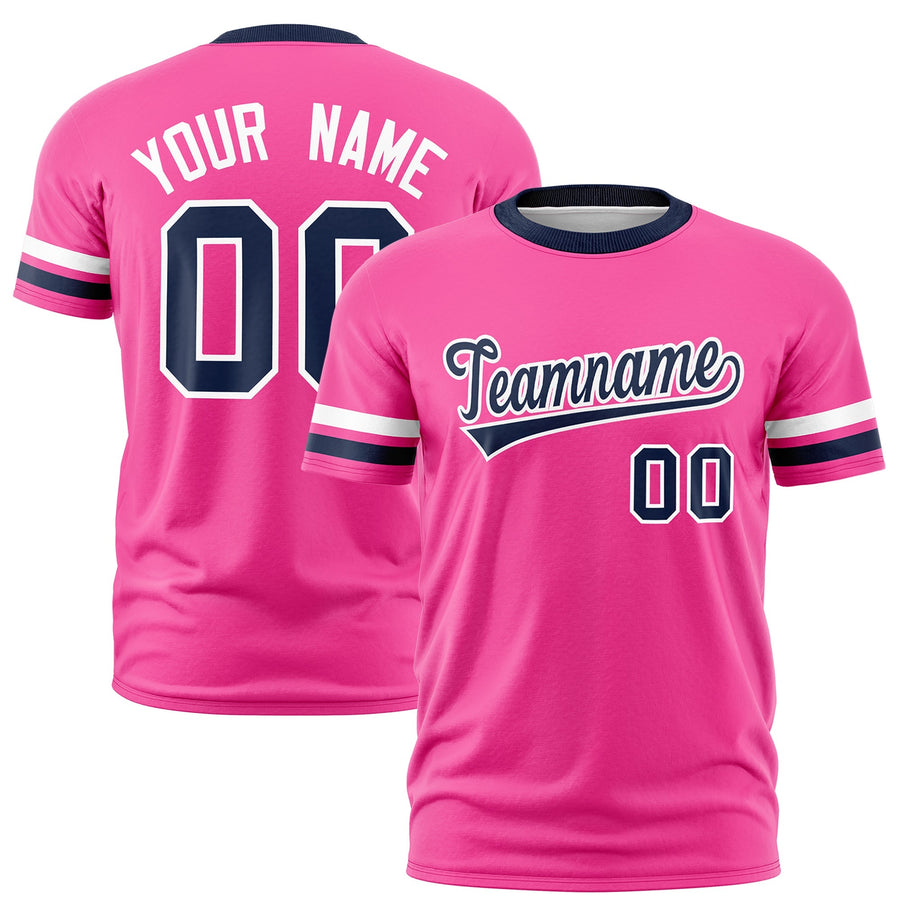 Custom Pink Navy T-shirt Classic Style Stripe Fashion Sports Shirt for Youth & Adults | BuyFootballJersey