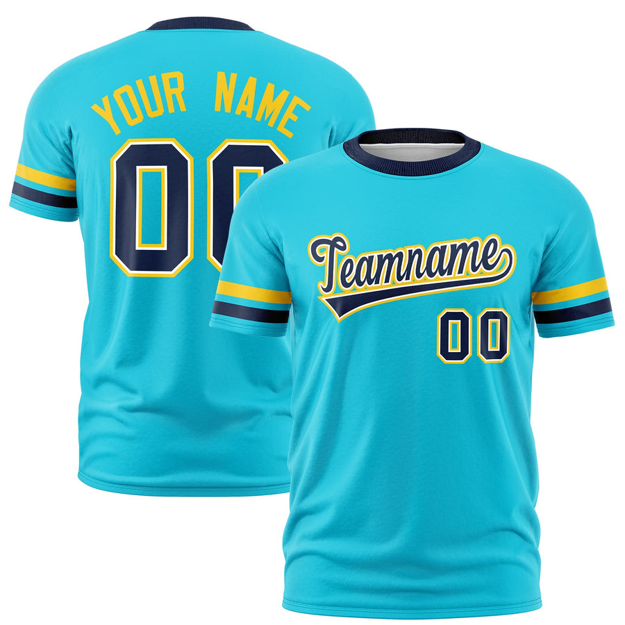 Custom Sky Blue Navy T-shirt Classic Style Stripe Fashion Sports Shirt for Youth & Adults | BuyFootballJersey