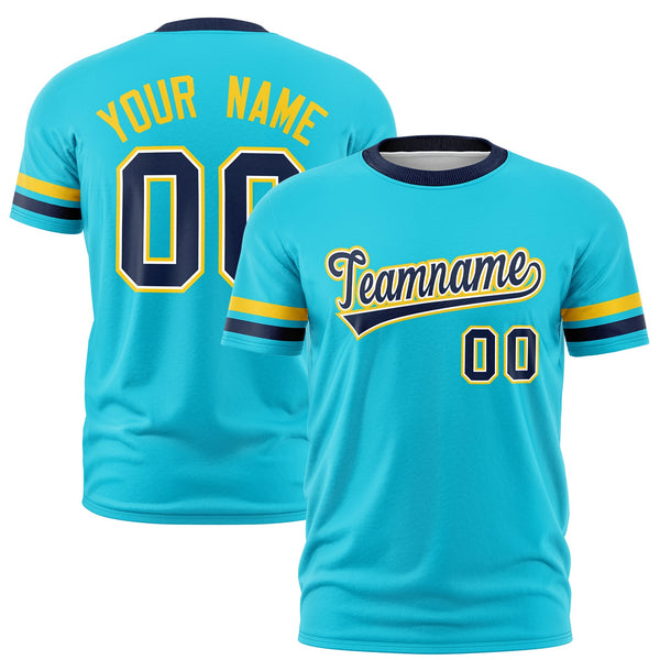 Custom Sky Blue Navy T-shirt Classic Style Stripe Fashion Sports Shirt for Youth & Adults | BuyFootballJersey