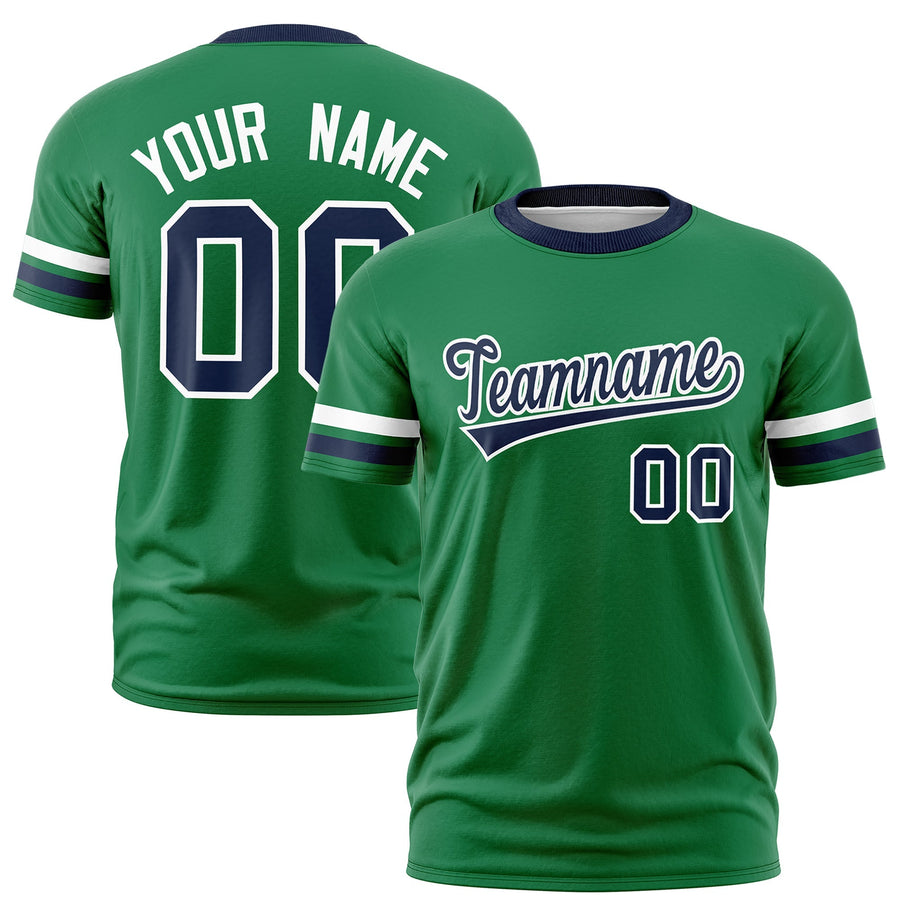 Custom Kelly Green Navy T-shirt Classic Style Stripe Fashion Sports Shirt for Youth & Adults | BuyFootballJersey