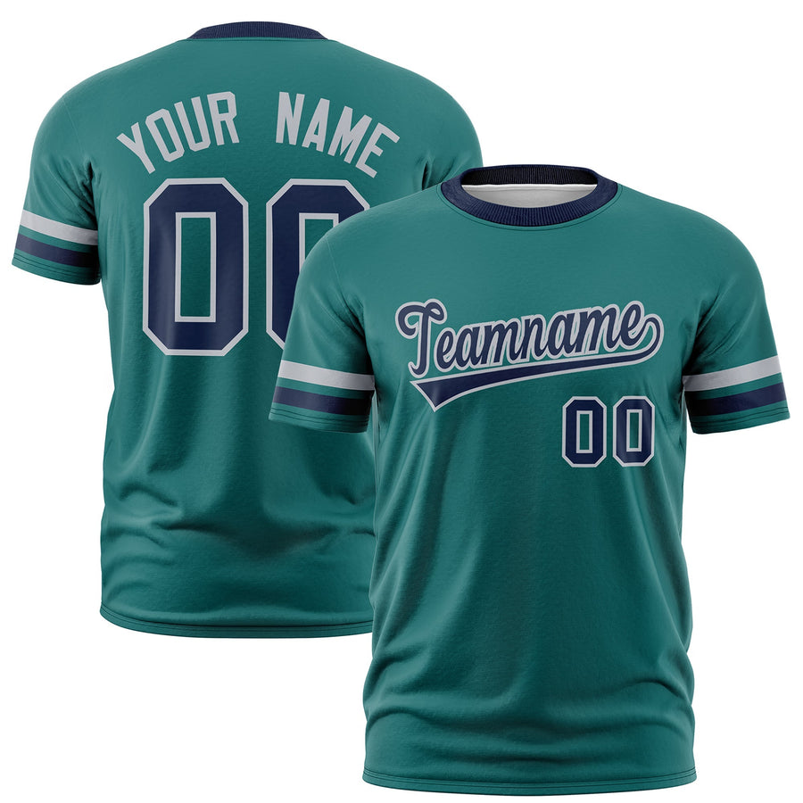 Custom Teal Navy T-shirt Classic Style Stripe Fashion Sports Shirt for Youth & Adults | BuyFootballJersey