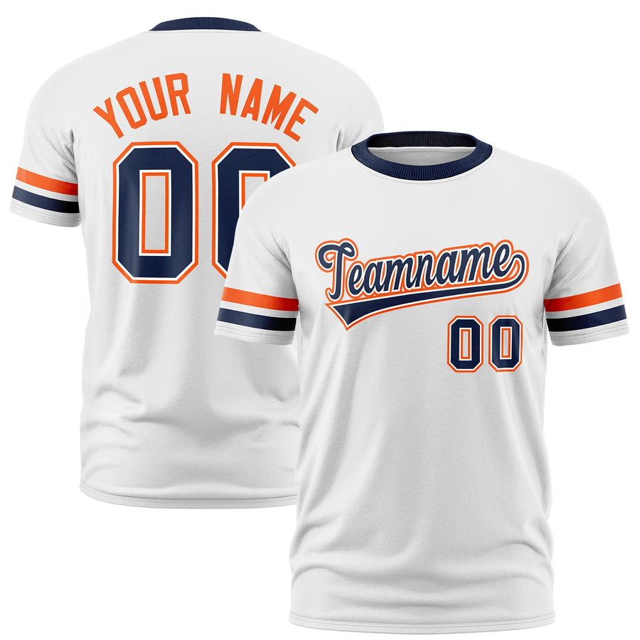 Custom White Navy T-shirt Classic Style Stripe Fashion Sports Shirt for Youth & Adults | BuyFootballJersey