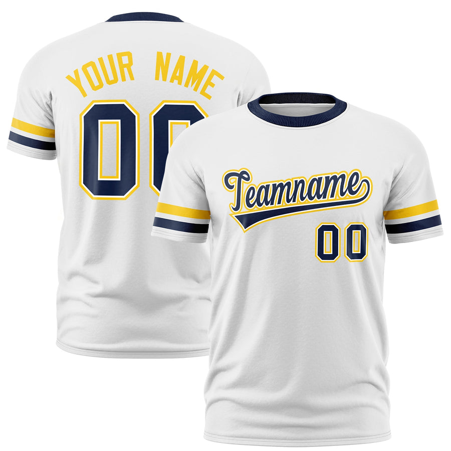Custom White Navy T-shirt Classic Style Stripe Fashion Sports Shirt for Youth & Adults | BuyFootballJersey