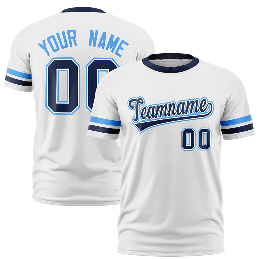 Custom White Navy T-shirt Classic Style Stripe Fashion Sports Shirt for Youth & Adults | BuyFootballJersey