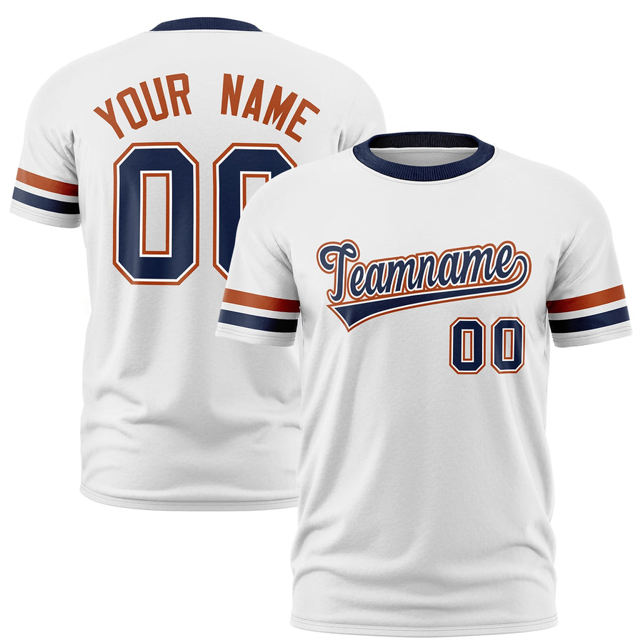 Custom White Navy T-shirt Classic Style Stripe Fashion Sports Shirt for Youth & Adults | BuyFootballJersey