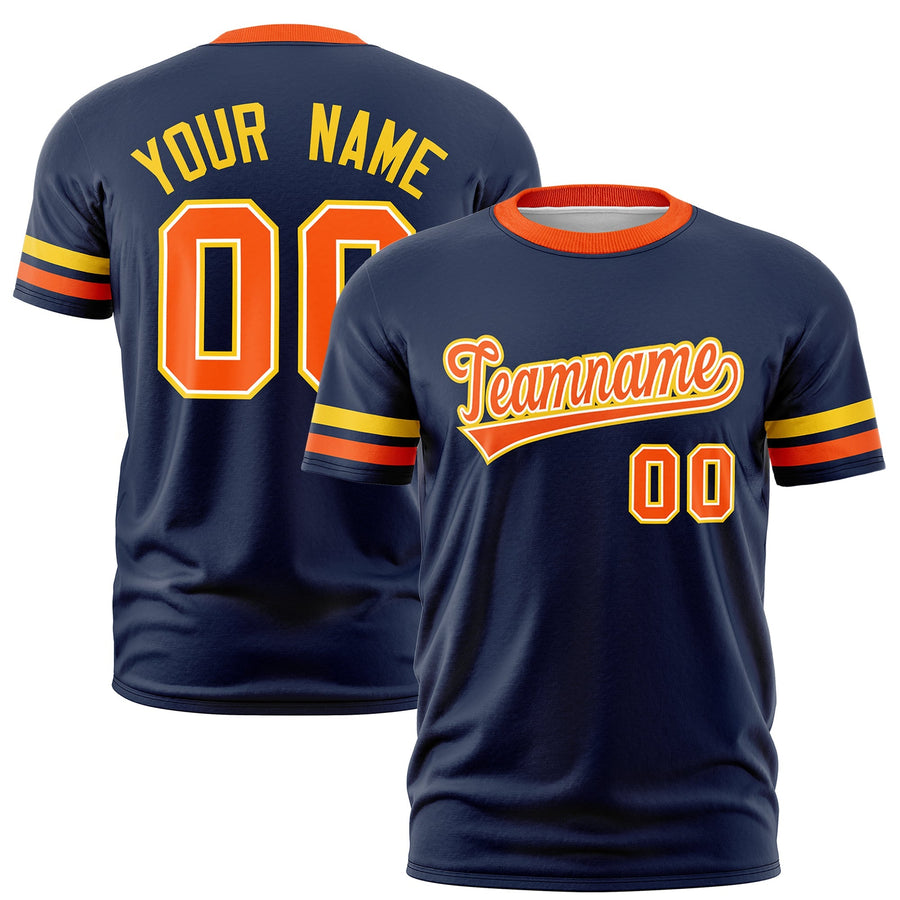 Custom Navy Orange T-shirt Classic Style Stripe Fashion Sports Shirt for Youth & Adults | BuyFootballJersey